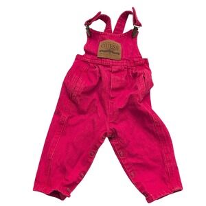 Vintage 90s Baby Guess Red Denim Vestbak Overalls 6 Months Made in USA Snap Leg